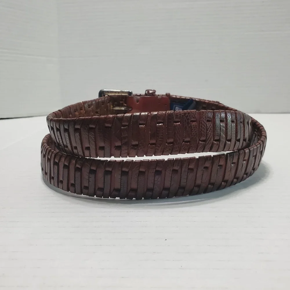 Vintage Brown Italian Calf Leather Woven Braided‎ Belt Size 42 BA300416 Men's